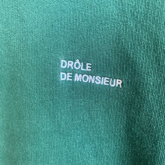DROLE DE MONSIEUR GREEN PULLOVER KANGAROO POCKET CREWNECK SWEATSHIRT GREEN SMALL - Picture 2 of 5